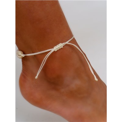 Браслет на ногу на тканевом шнурке с ракушками, арт.002.083
