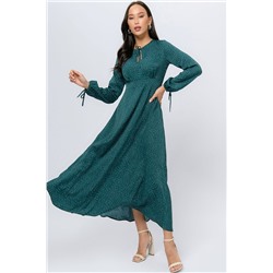 Платье длинное зелёного цвета в горошек