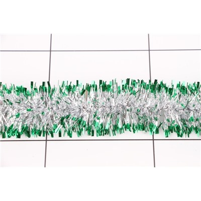 МИШУРА новогодняя 5см 5-180-5 серебро с зелеными кончиками /ТОЛЬКО 10