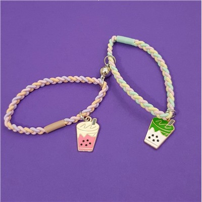 Парные браслеты на магните с подвесками, цвет фиолетовый и оранжевый, арт. 043.227