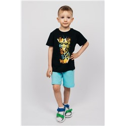 Комплект для мальчика (футболка и шорты) 42114 (Черный/яр.бирюзовый)