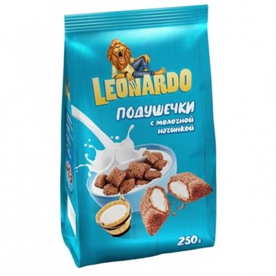 Leonardo готовый завтрак Подушечки с молочной начинкой 250 г/KDV