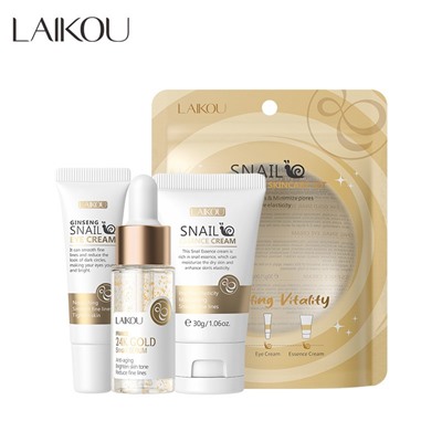 Набор уходовой косметики с муцином улитки Laikou Snail Revitalizing Skincare Set (Крем для лица + Сыворотка + Крем для глаз)