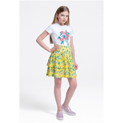 Трикотажная юбка с флоральным орнаментом для девочки, мультицвет