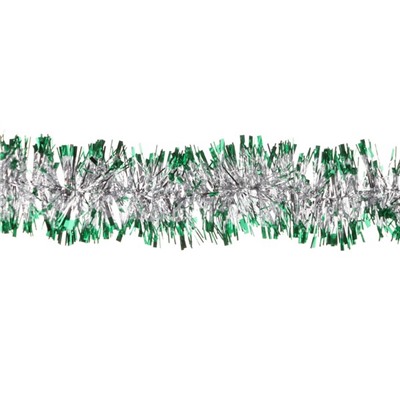 МИШУРА новогодняя 5см 5-180-5 серебро с зелеными кончиками /ТОЛЬКО 10