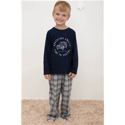 Трикотажная пижама для мальчика с брюками в клетку К 1600/индиго,текстильная клетка пижама
