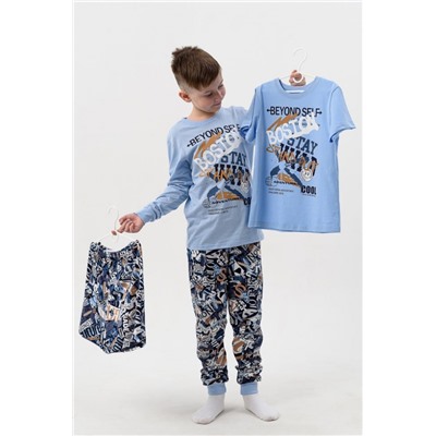 Пижама Турне детская длинный рукав с брюками (Голубой)