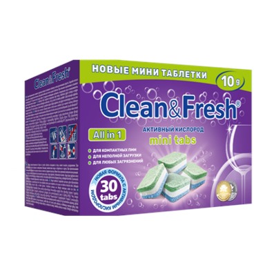 Таблетки для посудомоечных машин Clean&Fresh All in 1, мини, 30 шт