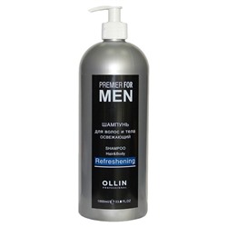 Ollin Шампунь для волос и тела мужской освежающий / Premier For Men, 1000 мл