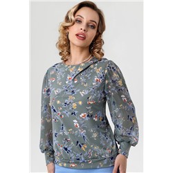 Трикотажная блуза оливкового цвета с рукавами из шифона