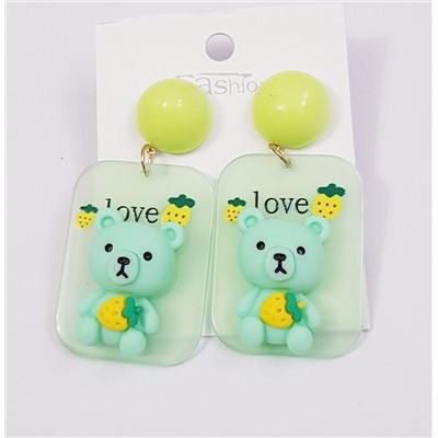 Серьги "Мишка love", зеленый, 376001, арт. 606.613