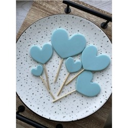 Шоколадные фигуры для торта "Сердца" (голубые 6 штук)