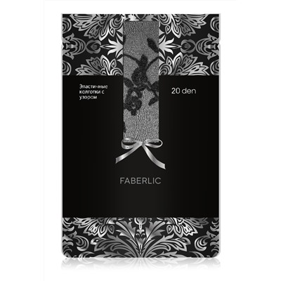 Эластичные колготки с цветочным узором SF205, плотность 20 den, цвет чёрный
