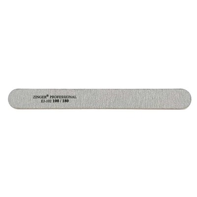 Zinger Пилка для натуральных и искусственных ногтей абразивная прямая / Classic EJ-102, 100/180 грит, серый