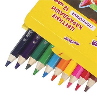 Карандаши цветные 12 цветов Малыши-карандаши, утолщенные, укороченные, заточенные