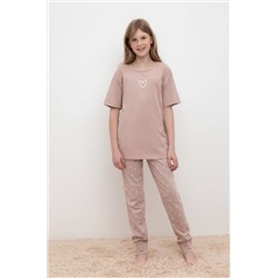 Стильная пижама для девочки КБ 2817/кофейный,воздушные сердечки пижама