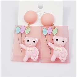 Серьги "Мишка на воздушных шариках", розовый, 376001, арт. 606.624