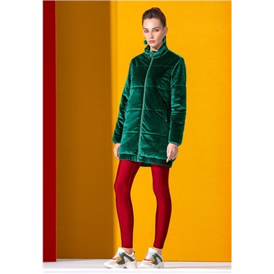 Утеплённая стёганая куртка из велюра, цвет тёмно-зеленый