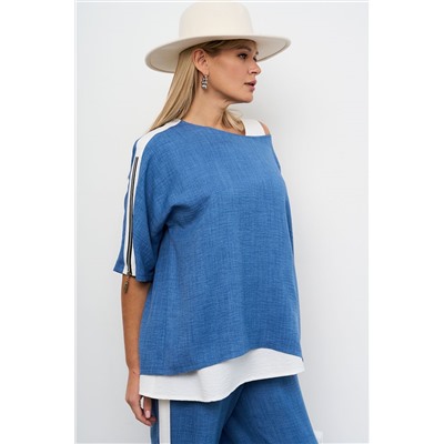 Блузка из вискозной ткани синего цвета