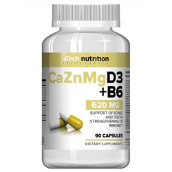 Кальций, цинк, магний +Д3 Calcium Zinc Magnesium+D3+B6 aTech Nutrition 90 кап.