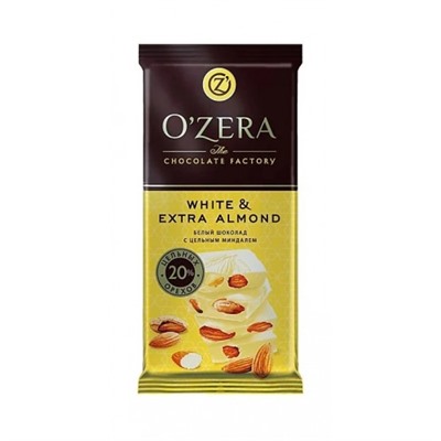Шоколад О'zera белый White & Extra Almond" 90г/Озерский Сувенир