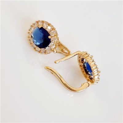 Серьги ювелирная бижутерия коллекция "Дубай" позолота, цвет камня: синий, 08602, арт.001.460