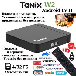 Смарт приставка Tanix W2 4/32 Black. Бесплатные тв каналы, новые фильмы и сериалы 9046658