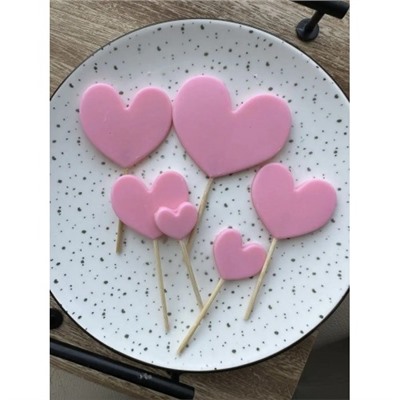 Шоколадные фигуры для торта "Сердца" (розовые 6 штук)