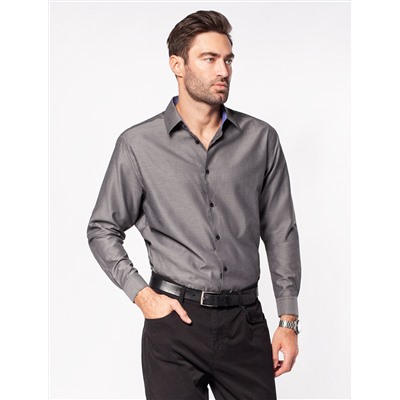Рубашка мужская с контрастными внутренними элементами из фактурного хлопка  с ПЭ Vilatte, Артикул:U29.000 темно-серый-синий