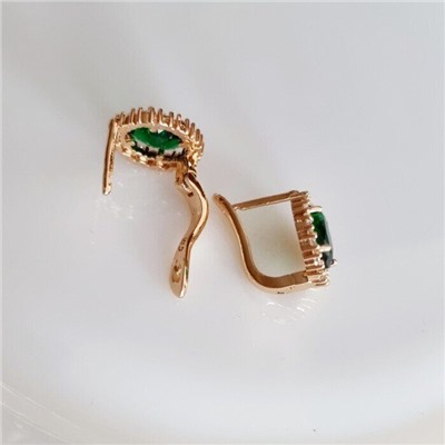 Серьги ювелирная бижутерия коллекция "Дубай" позолота, цвет камня: зеленый, 08602, арт.001.461