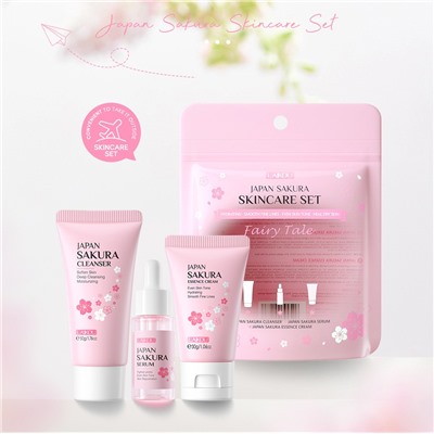 Набор уходовой косметики с экстрактом сакуры Laikou Japan Sakura Skincare Set (Пенка + Сыворотка + Крем для лица)