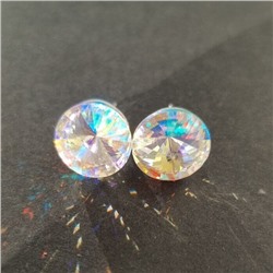 Серьги гвоздики круглые кристаллы, цвет: прозрачный переливающийся, арт.001.618
