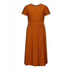Длинное платье с поясом, цвет коричневый