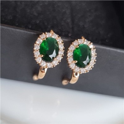 Серьги ювелирная бижутерия коллекция "Дубай" позолота, цвет камня: зеленый, 08602, арт.001.461
