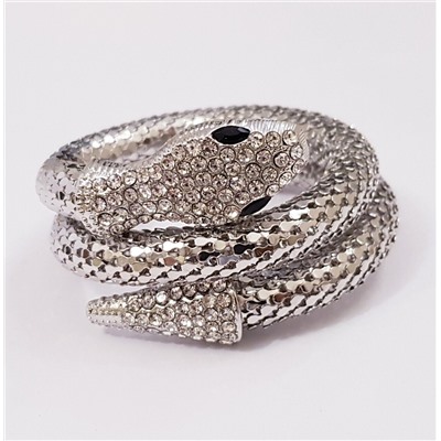 Жёсткий браслет "Змея", серебряный цвет, 34122, арт.606.104