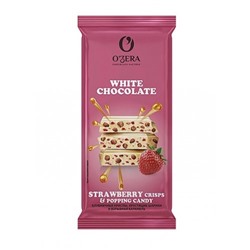 Шоколад О'Zera белый Strawberry crisps&Popping candy 90г/Озерский Сувенир