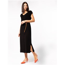 Vilatte Платье из вискозы, связанное плетением интерлок с ремешком, Артикул:D32.042 черный