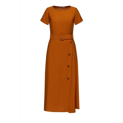 Длинное платье с поясом, цвет коричневый