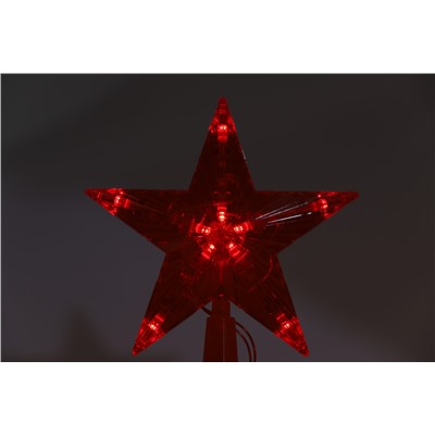 Верхушка на ёлку. Красная Звезда, 15х15 см, 10 LED, 1 режим, красный