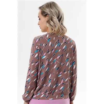 Бежево-розовая блузка из трикотажа с принтом