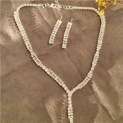 Комплект ожерелье и серьги с цирконом, цвет: серебристый,  арт.018.685