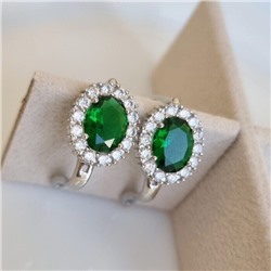 Серьги ювелирная бижутерия коллекция "Дубай" посеребрение, цвет камня: зеленый, 08602, арт.001.465