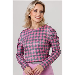 Трикотажная розовая блузка с длинным рукавом
