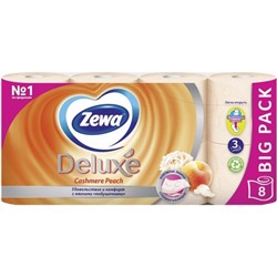 Туалетная бумага Zewa Deluxe (Зева Делюкс) Персик, 3-х слойная, 8 рулонов