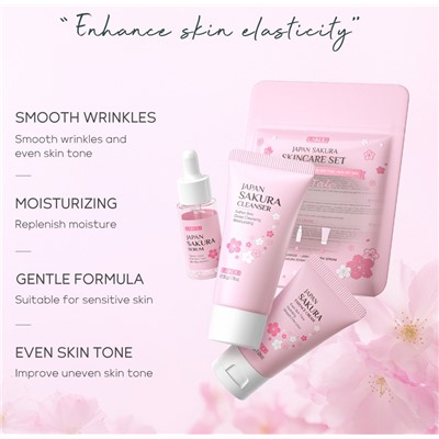 Набор уходовой косметики с экстрактом сакуры Laikou Japan Sakura Skincare Set (Пенка + Сыворотка + Крем для лица)