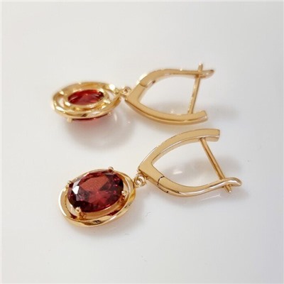 Серьги ювелирная бижутерия коллекция "Дубай" позолота, цвет камня: красный, 08602, арт.001.468