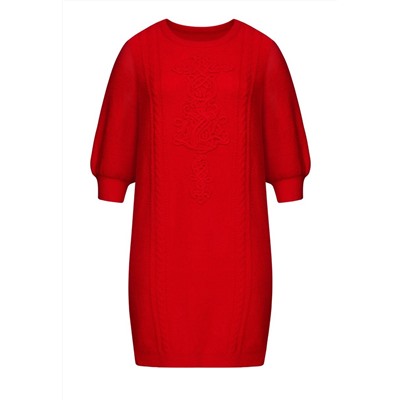 Вязаное платье с сутажной вышивкой, цвет красный
