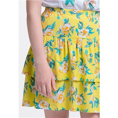 Трикотажная юбка с флоральным орнаментом для девочки, мультицвет