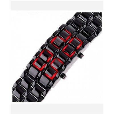 LED-часы "Самурай" Черный браслет, красные диоды 903457